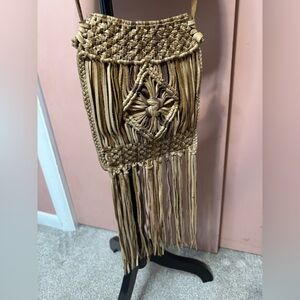 Handcrafted Tan macramé Lucky Brand Fringe Bag
